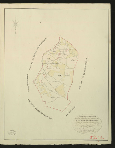 Saint-Etienne-sous-Bailleul. Tableau d'assemblage du Plan Parcellaire de la Commune Saint-Etienne-sous-Bailleul _ Canton de Gaillon - Louviers - Eure. _ Terminé sur le terrain en 1829, sous l'administration de M. Le Vicomte Raymond Delaitre, Préfet - M. Jumel, Maire et sous la direction de M. Hurtrelle, Directeur des Contributions directes. _ M. Hautier, Géomètre en Chef. _ Par M. Lefroid, Géomètre de 1re classe