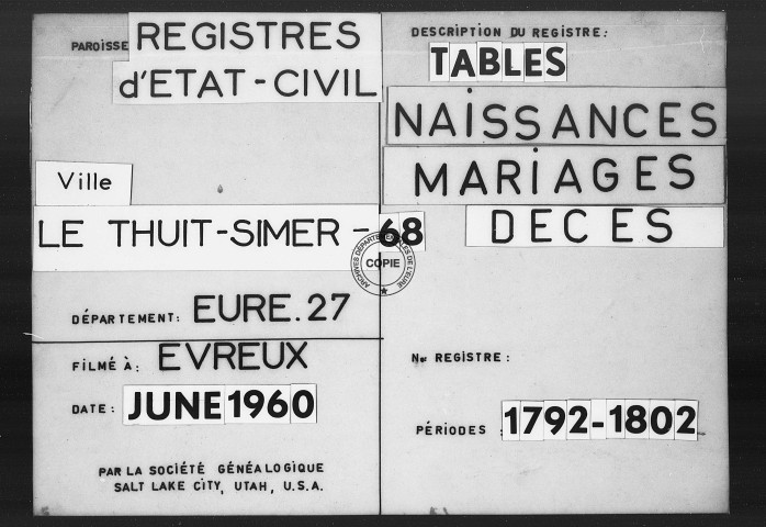 Tables (1792-1902)