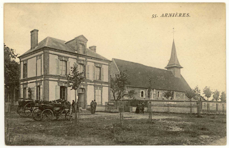 Arnières-sur-Iton. La Mairie et l'Eglise.