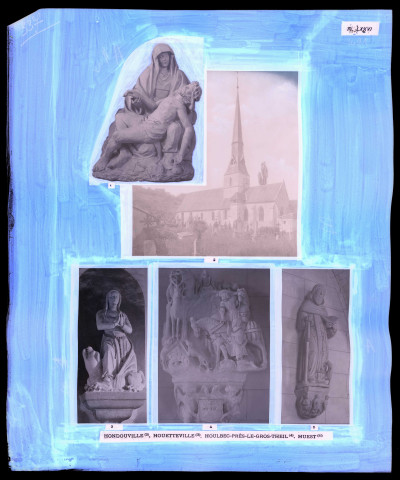 "Églises rurales du département de l'Eure" du chanoine Bonnenfant tome I, planche LXXVI Hondouville (Eure), Houetteville (Eure), Houlbec-près-le-Gros-Theil (Eutre) et Huest (Eure).