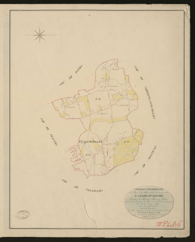 Saint-Léger-du-Boscdel. Tableau d'assemblage _ du Plan Parcellaire de la Commune de St Léger-Du-Boscdel. _ Canton de Bernay - Bernay - Eure. _ Terminé sur le terrain le 25 août 1830 sous l'administration de M. A Passy Préfet _ M. Massiel, maire _ en sous la Direction de M. Hurtrelle, Directeur des Contributions directes. _ M. Hautier, Géomètre en Chef. _ Par M.Auxerre, Géomètre de 1re classe.