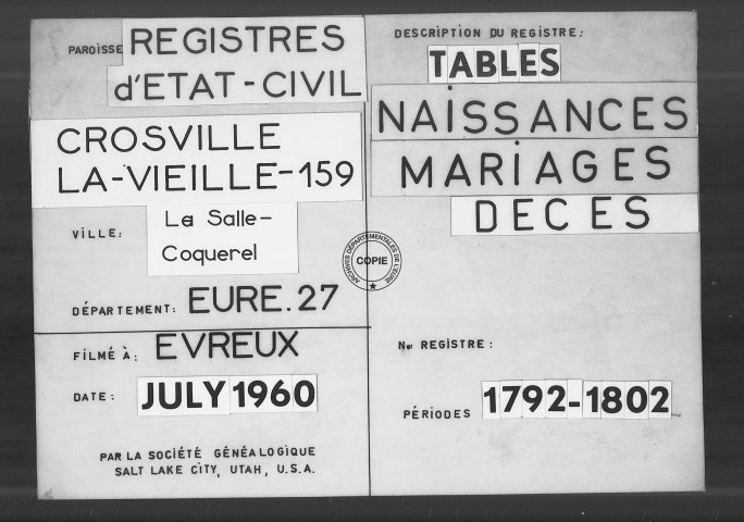 Tables (1792-1902)