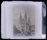 Abbaye Saint-Georges de Saint-Martin-de-Boscherville (Seine-Maritime), façade, lithographie extraite de "La Normandie Illustrée".