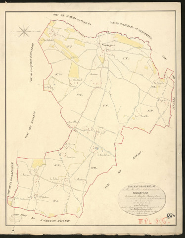 Verneusses. Tableau d'assemblage du Plan Parcellaire de la Commune de Verneusse. _ Canton de Broglie - Bernay - Eure. _ Terminé sur le terrain le 10 septembre 1831, sous l'administration de M. Passy, Préfet - M. Vallée, Maire et sous la direction de M. Marel, Directeur des Contributions directes. _ M. Le Fébure, Géomètre en Chef. _ Par M. Lenglet, Géomètre de 1re classe