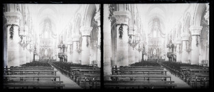 Intérieur de la cathédrale Saint-Pierre décoré pour la béatification de Sainte-Thérèse de Lisieux à Lisieux (Calvados).