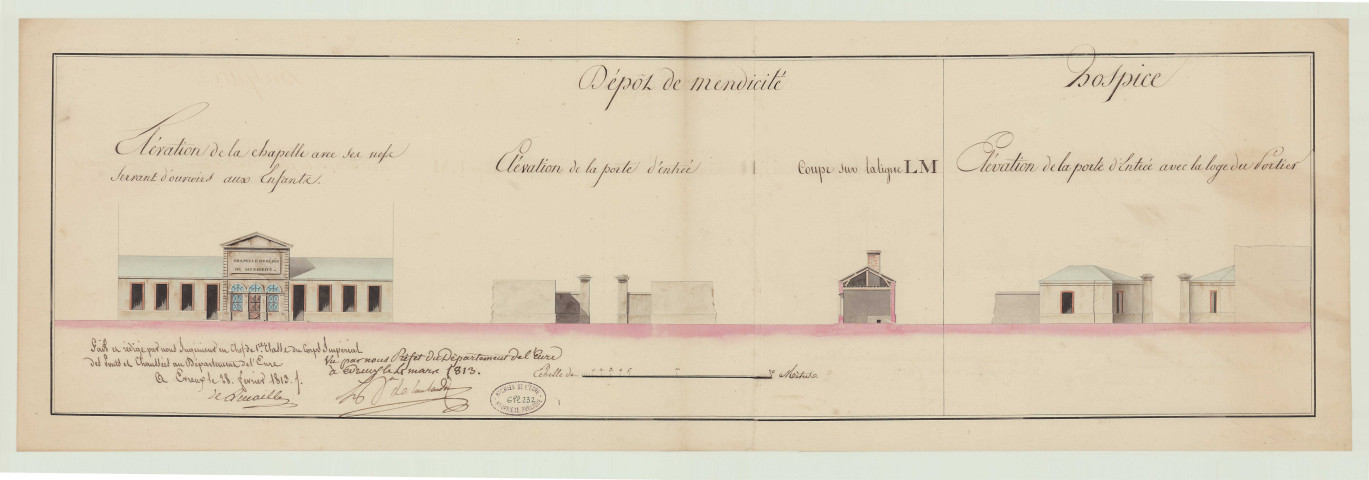 Evreux _Hospice rue Saint-Louis. Projet 2 _ " Dépôt de mendicité et l'hospice " .