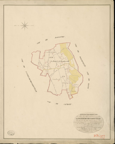 Trinité-de-Thouberville (La). Tableau d'assemblage _ du Plan Parcellaire de la Commune de la Trinité-de-Thouberville _ Canton de Routot - Pontaudemer - Eure. _ Terminé sur le Terrain en 1826 , sous l'administration de M.Le Vicomte Raymond Delaitre, Préfet _ Testu, Maire _ sous la Direction de M.Hurtrelle, Directeur des Contributions directes _ M. Hautier, Géomètre en Chef. _ Par M. Charpentier, Géomètre de 1re classe.