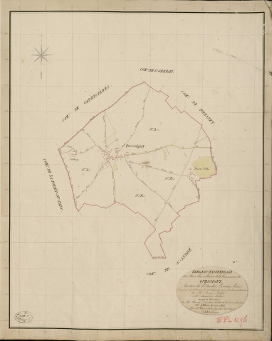 Quessigny. Tableau d'assemblage _ du Plan Parcellaire de la Commune de Quessigny _ Canton de Saint André - Evreux - Eure. _ Terminé sur le Terrain le 28 Octobre 1837, sous l'administration de M. Passy, Préfet _ M. Buisson, Maire _ et sous la Direction de M. Marel, Directeur des Contributions directes _ M. Le Fébure, Géomètre en Chef. _ Par M. Charpentier, Géomètre de 1re classe.
