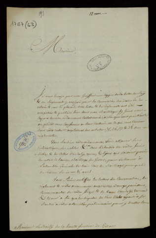 Lettres au bailli de Gisors concernant les conditions de réunion des Etats-Généraux, le choix de Gisors comme siège secondaire, les sièges de Lyons, Andely et Vernon, les ordonnances rendues à ce sujet.