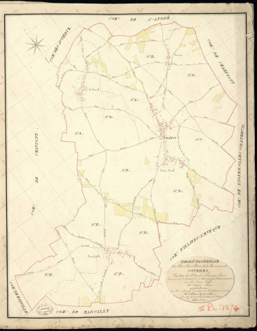 Coudres. Tableau d'assemblage _ du Plan Parcellaire de la Commune de Coudres _ Canton de Saint André - Evreux - Eure. _ Terminé sur le Terrain le 20 Mars 1838, sous l'administration de M. Passy, Préfet _ M. Boquin, Maire _ et sous la Direction de M. Marel, Directeur des Contributions directes _ M. Le Fébure, Géomètre en Chef. _ Par M. Renault, Géomètre de 1re classe.