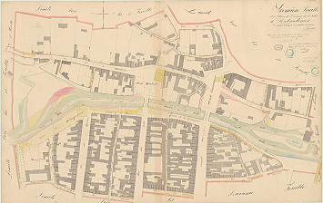 Plan aquarellé de la ville de Pont Audemer. Cote 5 PL 69