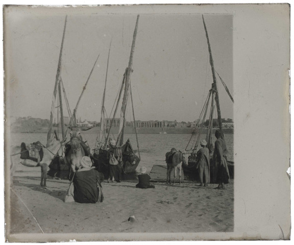 Felouques sur les rives du Nil à Louxor (Égypte).