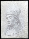 Statue de Saint-Aubin (tête) de l'église Saint-Aubin de Ménesqueville (Eure).