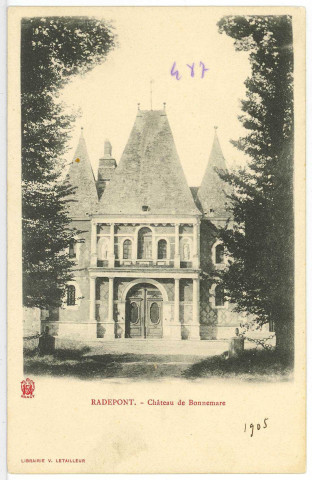 Radepont. Château de Bonnemare, Partie centrale refaite au XVIIe siècle.