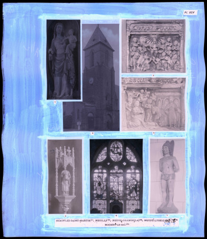 "Églises rurales du département de l'Eure" du chanoine Bonnenfant tome II, planche XCV Neaufles-Saint-Martin (Eure), Neuilly (Eure), La Neuve-Grange (Eure), La Neuve-Lyre (Eure), Nogent-le-Sec (Eure).