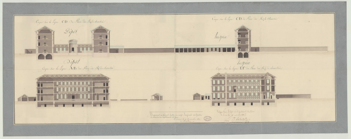 Evreux _Hospice rue Saint-Louis. Projet 1 _ "Projet d'aménagement d'un hospice et d'un dépôt de mendicité rue Saint-Louis à Evreux" .