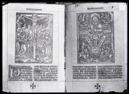Cathédrale de Bayeux (Calvados), gravures de missel représentant la Trinité et un Christ en Croix.