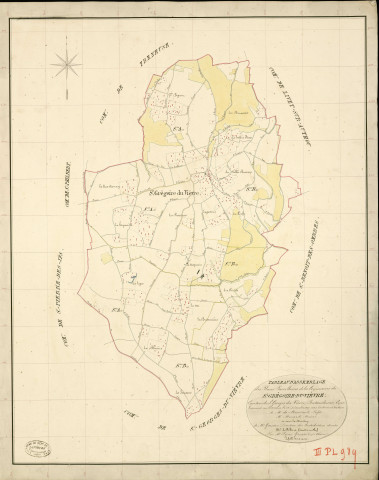 Saint-Grégoire-du-Vièvre. Tableau d'assemblage _ du Plan Parcellaire de la Commune de St Grégoire-du-Vièvre _ Canton de St Georges-du-Vièvre - Pontaudemer - Eure. _ Terminé sur le Terrain le 28 décembre 1839 , sous l'administration de M. de Monicault, Préfet _ M. Mouard, Maire _ sous la Direction de M.Garnier, Directeur des Contributions directes _ M. Le Fébure, Géomètre en Chef. _ Par M. Pizier, Géomètre de 1re classe.