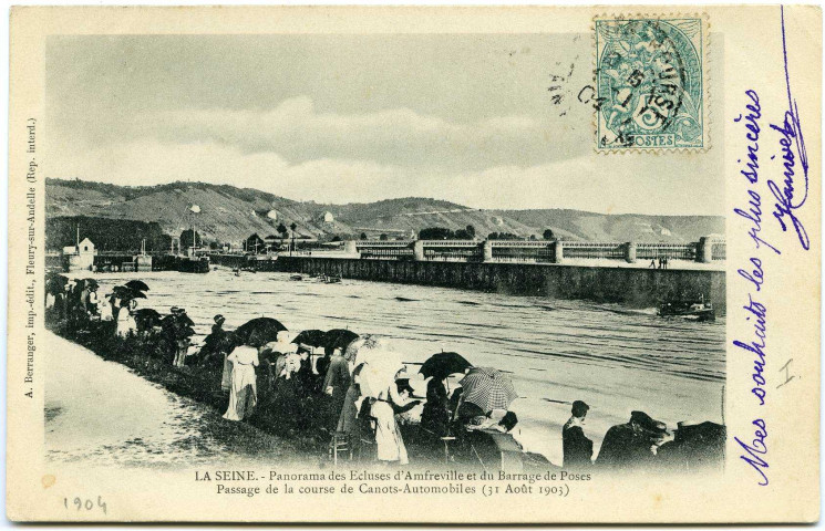 Amfreville-sous-les-Monts. La Seine. - Panorama des Ecluses d'Amfreville et du Barrage de Poses.