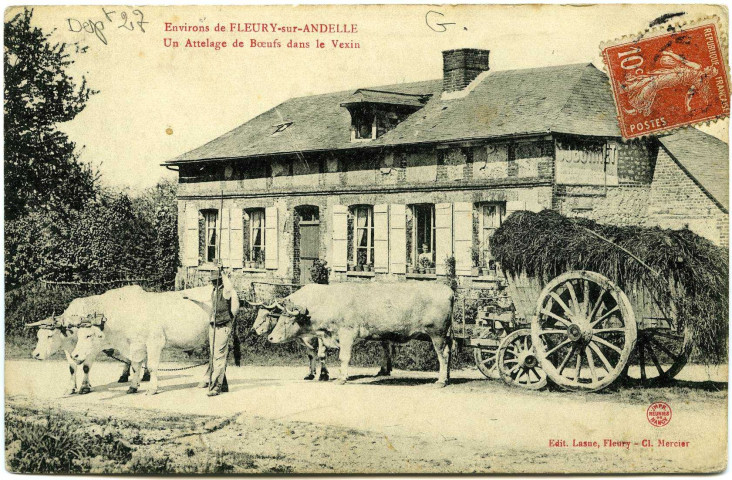 Fleury-sur-Andelle. Un attelage de Boeufs dans le Vexin.