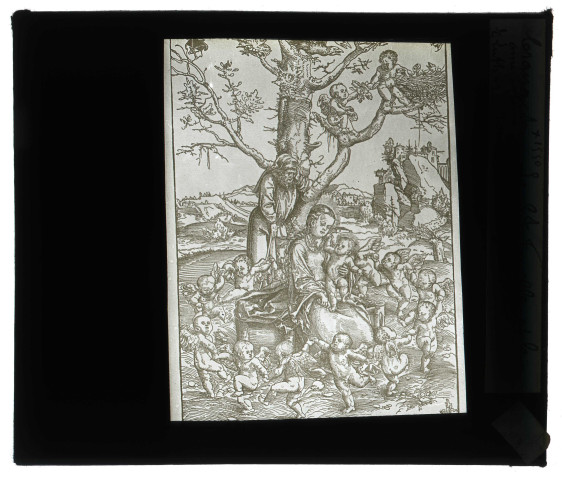 Gravure de Lucas Cranach « La Sainte Famille et la Ronde des Anges ».