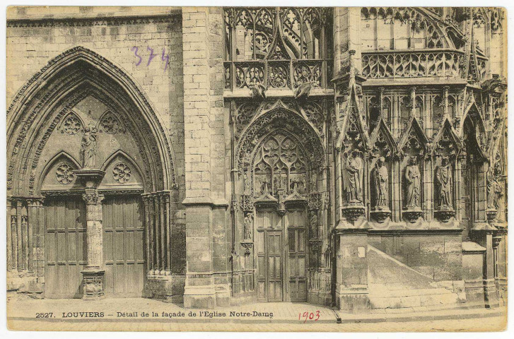 Louviers-Ville. Détail de la Façade de l'Eglise Notre-Dame.