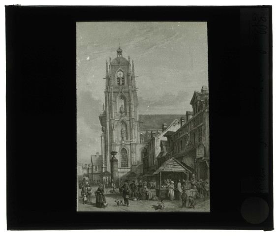 Église Saint-Jean d'Elbeuf (Seine-Maritime), gravure du XIXème siècle extraite de "La Normandie Illustrée".