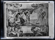 Plafond peint de la Chapelle Sixtine par Michel-Ange représentant le premier péché, l'expulsion du Paradis.