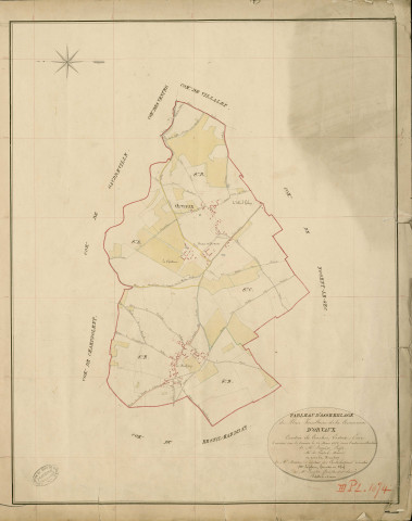 Orvaux. Tableau d'assemblage _ du Plan Parcellaire de la Commune d'Orvaux _ Canton de Conches - Evreux - Eure. _ Terminé sur le Terrain le 20 Mars 1856 , sous l'administration de M. Janvier, Préfet _ M. de Postel, Maire _ sous la Direction de M. Masson, Directeur des Contributions directes _ M. Lefébure, Géomètre en Chef. _ Par M. Longlet, Géomètre de 1re classe.