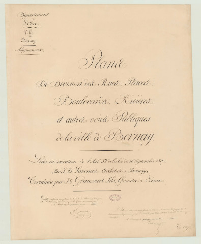 Bernay _ Atlas "Plans de divisions des rues, places, boulevards, rivières et autres voies publiques de la ville de Bernay."