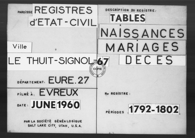 Tables (1792-1902)