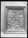 Panneau de bois sculpté représentant la mort de Marie.