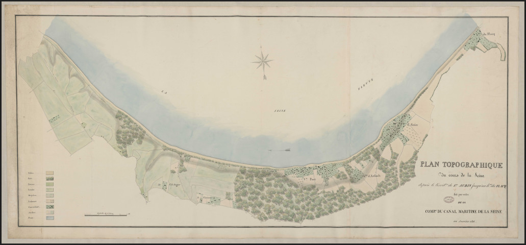 Cours de la Seine Entre Aizier Et Saint-Aubin - "Plan topographique du cours de la Seine depuis le territoire de Saint-Aubin jusqu'au hameau du Flacq".