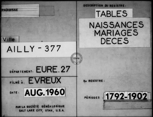 Tables (1792-1902)
