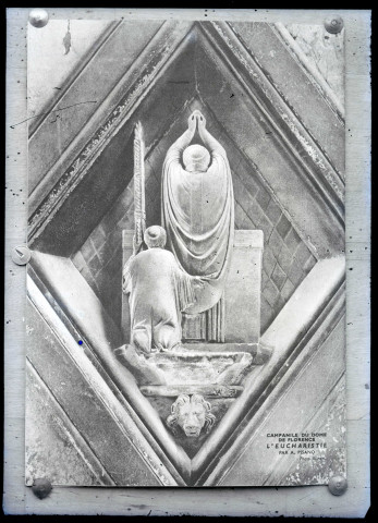 Sculpture représentant l'eucharistie du campanile du dôme de Florence (Italie).