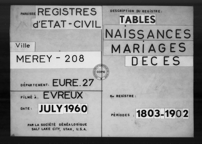 Tables (1792-1902)