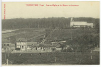 Touffreville. Vue sur l'Eglise et les maisons environnantes.
