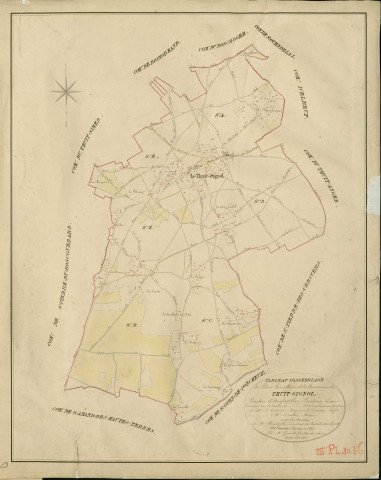 Thuit-Signol (Le). Tableau d'assemblage _ du Plan Parcellaire de la Commune de Thuit-Signol _ Canton d'Amfreville - Louviers - Eure. _ Terminé sur le Terrain en 1828 , sous l'administration de M. Le Vicomte Raymond Delaître , Préfet _ M. Doutté, Maire _ sous la Direction de M.Hurtrelle, Directeur des Contributions directes _ M. Hautier, Géomètre en Chef. _ Par M. Gérard, Géomètre de 1re classe.
