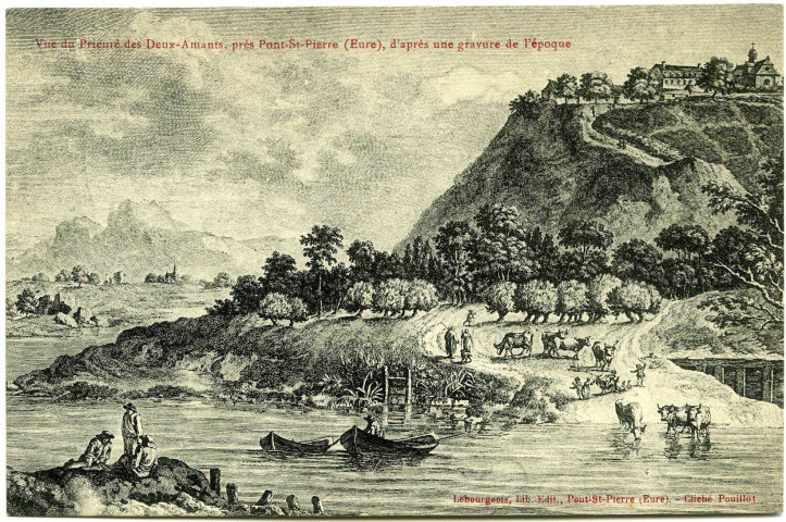 Amfreville-sous-les-Monts. Vue du Prieuré des Deux-Amants, près Pont-St-Pierre (Eure), d'après une gravure de l'époque.