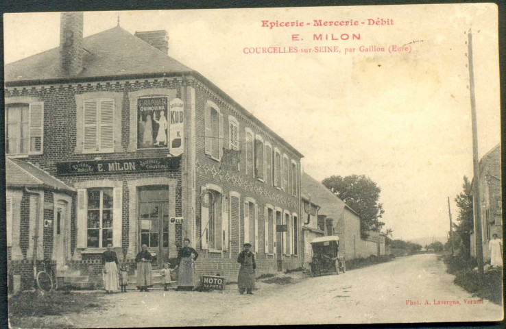 "Epicerie - Mercerie - Débit E. Milon Courcelles-sur-Seine par Gaillon (Eure)"