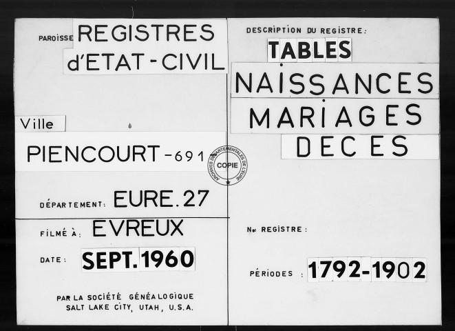Tables (1792-1902)