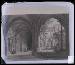 Abbaye de Saint-Wandrille à Saint-Wandrille-Rançon (Seine-Maritime), cloître, lithographie extraite de "La Normandie Illustrée".