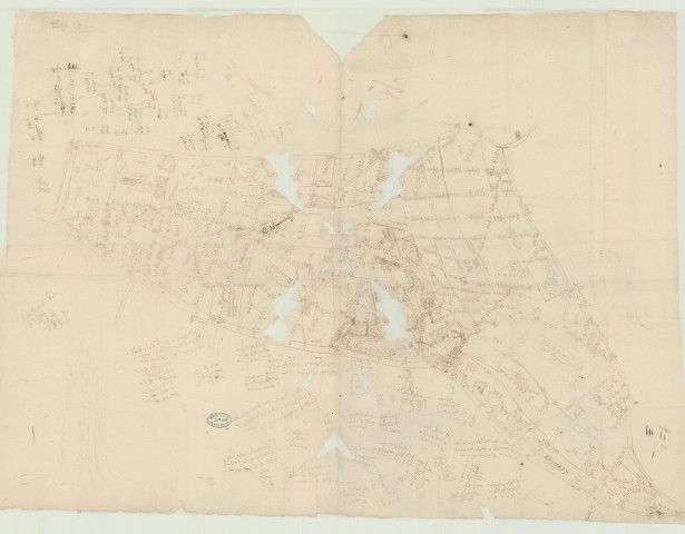 Lande (La) - 1- Plan canevas de la paroisse. * 2- Plan de la paroisse de La Lande. * 3- "Canevas du village de La Baudouinière". * 4-"Canevas de l'ainesse de La Manchonne". * 5- "Canevas de l'enclos du château et de la ferme du Quesnay". *