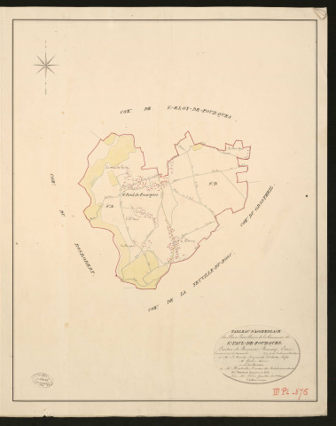 Saint-Paul-de-Fourques. Tableau d'assemblage _ du Plan Parcellaire de la Commune de Saint-Paul-de-Fourques _ Canton de Brionne - Bernay - Eure. _ Terminé sur le Terrain en 1827, sous l'administration de M.le Vicomte Raymond Delaitre, Préfet _ M. Gosse, Maire _ en sous la Direction de M. Hurtrelle, Directeur des Contributions directes _ M. Hautier, Géomètre en Chef. _ Par M. Folin, Géomètre de 1re classe.