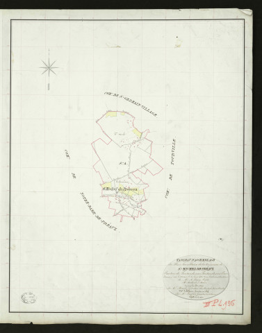 Saint-Michel-de-Préaux. Tableau d'assemblage _ du Plan Parcellaire de la Commune de Saint Michel-de-Préaux _ Canton de Pontaudemer - Pontaudemer - Eure. _ Terminé sur le Terrain le 20 juin 1832, sous l'administration de M. A Passy, Préfet _ M. Aubert, Maire _ sous la Direction de M.Marel, Directeur des Contributions directes _ M. Le Fébure, Géomètre en Chef. _ Par M. Lenglet, Géomètre de 1re classe.