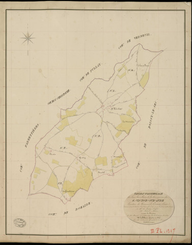 Saint-Victor-sur-Avre. Tableau d'assemblage _ du Plan Parcellaire de la Commune de St Victor sur Avre _ Canton de Verneuil - Evreux - Eure. _ Terminé sur le Terrain le 17 Novembre 1835, sous l'administration de M. A. Passy, Préfet _ M. Potier, Maire _ et sous la Direction de M. Marel, Directeur des Contributions directes _ M. Le Fébure, Géomètre en Chef. _ Par M. Ledanois, Géomètre de 1re classe.