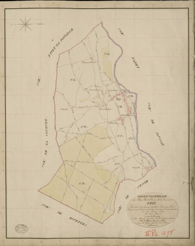 Ezy-sur-Eure. Tableau d'assemblage _ du Plan Parcellaire de la Commune d'Ezy _ Canton de Saint André - Evreux - Eure. _ Terminé sur le Terrain le 4 Mars 1838, sous l'administration de M. Passy, Préfet _ M. Noe, Maire _ et sous la Direction de M. Marel, Directeur des Contributions directes _ M. Le Fébure, Géomètre en Chef. _ Par M. Lefebure, Géomètre de 1re classe.