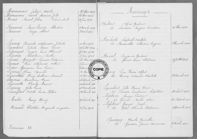 Tables (1903-1912)