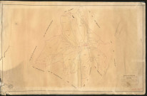 Brionne. Tableau d'assemblage du Plan Parcellaire de la Commune de Brionne. _ Canton de Brionne - Bernay - Eure. _ Terminé sur le terrain le 2 juillet 1827, sous l'administration de M. Le Vicomte Raymond Delaitre, Préfet - M. De Frémont des Essarts, Maire et sous la direction de M. Hurtelle, Directeur des Contributions directes. _ M. Hautier, Géomètre en Chef. _ Par M. Canu, Géomètre de 1re classe