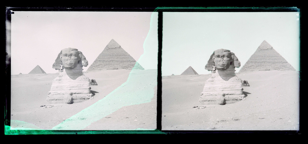 Sphinx et pyramides de Gizeh (Égypte).
